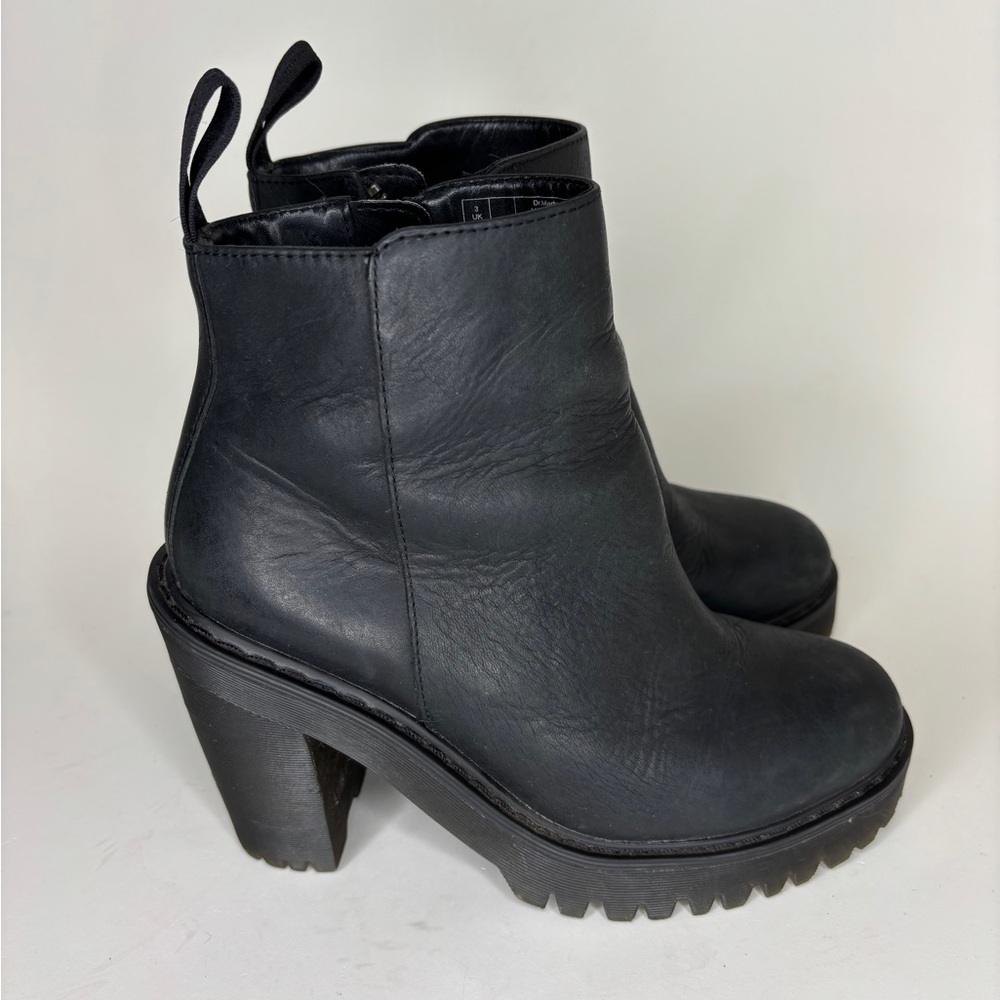 Dr. Martens Black Leather Chunky-Heel Ankle Boots